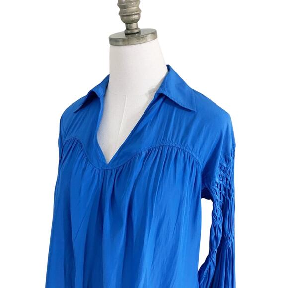 Ramy Brook Blue Balloon Sleeve Blouse Size XS EUC Collar V-Neck - Picture 6 of 13